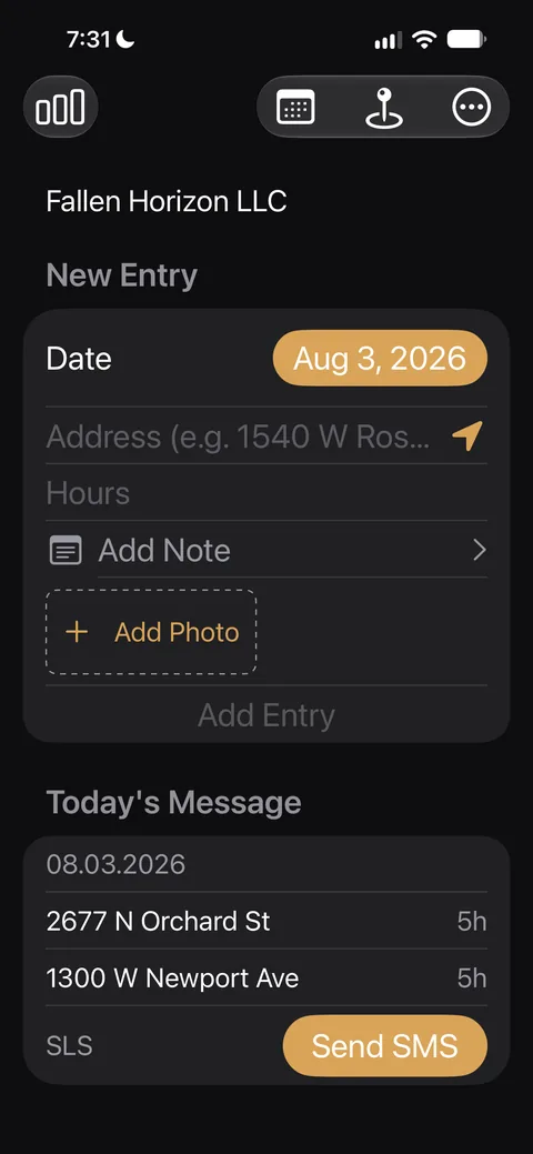 Cadence Log new-entry screen