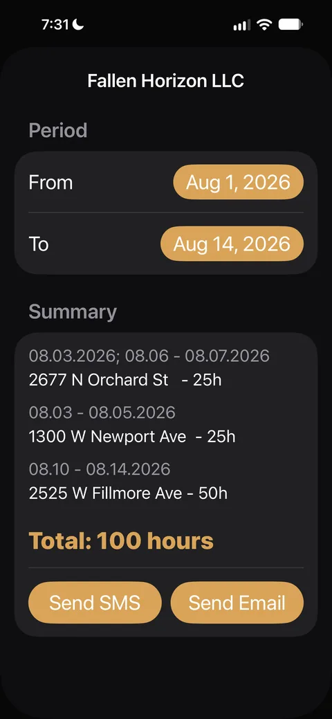Cadence Log period-summary screen
